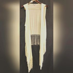 EXTRA TOUCH BEIGE FRINGED CARDIGAN SIZE 2X.         AA-2